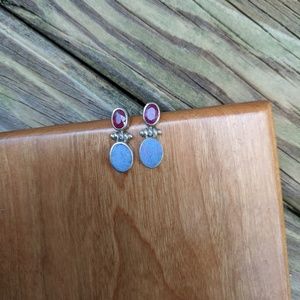 Sterling silver, Ruby, and opal earrings